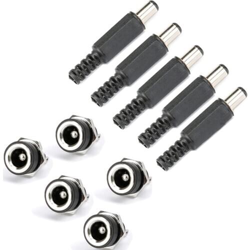 10/5/1 Pair 2.1X5.5mm DC Power Female Jack + Male Plug Socket Adapter Connector DC Power Supply Panel Mount Connector DC022B