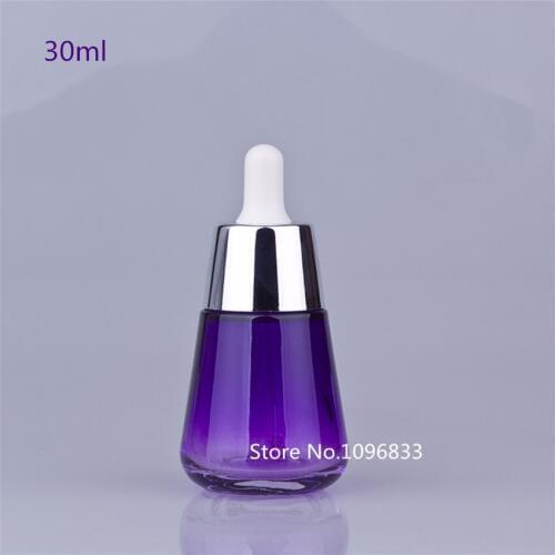 15Pcs Glass Essential Oil Dropper Bottle Classical Purple Silver White Top Pipette Cosmetic Serum Aromatherapy Packaging 30ml