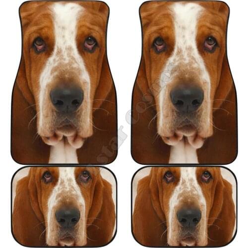 4Pcs Basset Hound Dog Car Floor Mats Funny Dog Face 3D Printed Pattern Mats Fit for Most Car Anti Slip Cheap Colorful