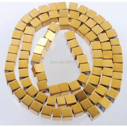 4mm Natural No magnetic Hematite Square Loose Spacer Beads Gold Metallic Color Jewelry Making 15.5" TL3159