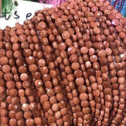 Natural Stone Beads Gold Sand Stone Oblate Section Beads 6mm Loose Beads for Jewelry Making Necklace DIY Bracelet Length 38cm