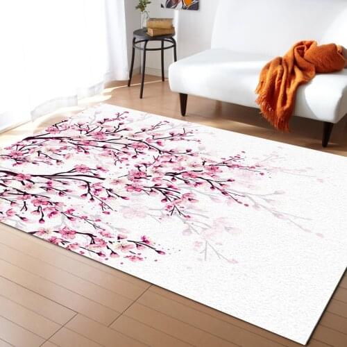 Cherry Blossom Plum Branch Pink White Carpet Bedroom Room Bedside Blanket Rug for Living Room Cloakroom Carpet Bedroom Decor