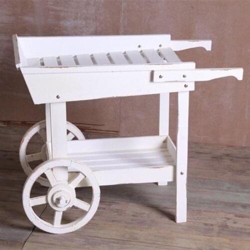 Country Garden Gardening Fleshy Flower Q Rack Distressed Trolley Flower House Flower Cart Solid Wood Window Flower Stand
