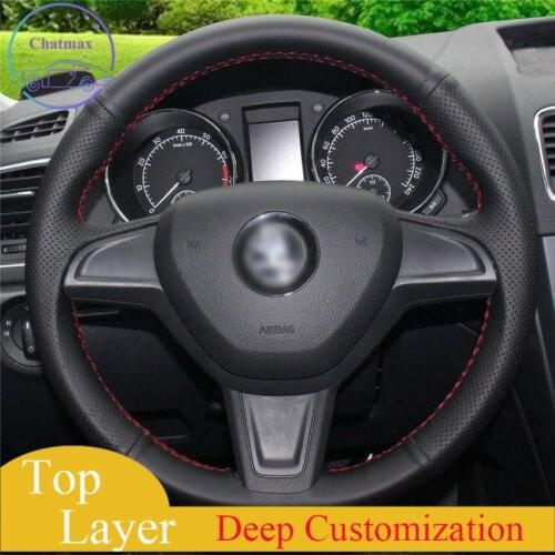 For Skoda Yeti 2014 Car hand-sewn steering wheel cover black artificial leather Anti-slip design fit all season comfort touch