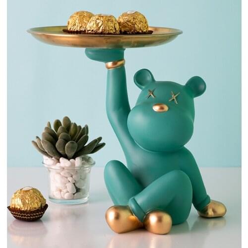 Home Decor Miniature Figurine Cool Bear Table Decoration Storage Tray Art Sculpture Modern Living Room Desk Decorations Statue