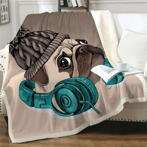 Pug Kids Sherpa Fleece Throw Blanket, Cute Cartoon Pug Plush Throw Blanket Super Soft Warm Bed Sofa Chair Throw for Kids Adults