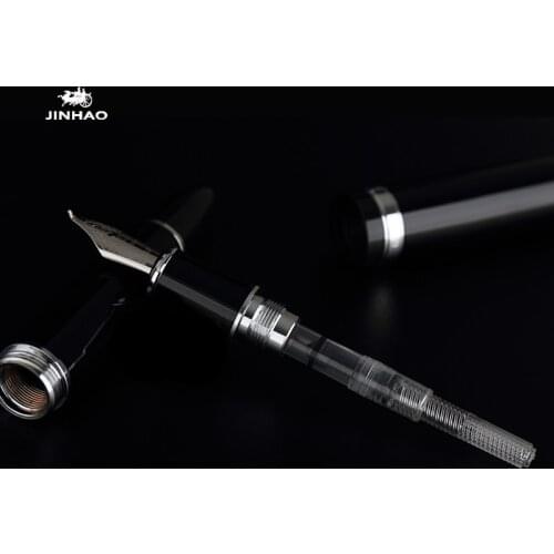 Jinhao 159 Pure Black and Silver Clip 1.0mm Curved Tip Calligraphy Pen High Quality Metal Fountain Pen Ink Pens Free Shipping