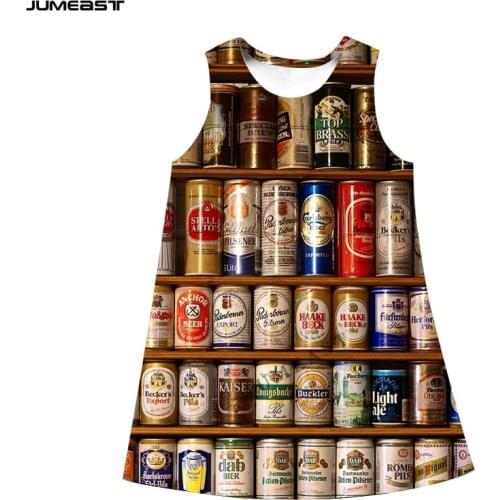 Jumeast Brand Women 3D Printed Dresses Lovely Beer Beverage Can Summer Sleeveless Dress Suspender Nightdress
