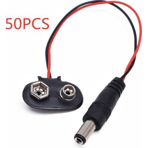50Pcs DC 9V Battery Button Power Cable Battery Buckle Snaps Power Cable Connector DC5.5*2.1 For Arduino