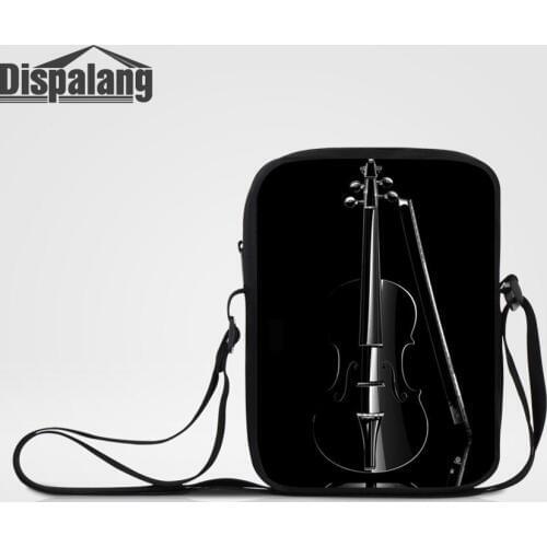 Cool Black Violin Print Crossbody Schoolbag For Teenager Girl Small Shoulder Bag Unisex Leisure Messenger Bag Women Mini Handbag