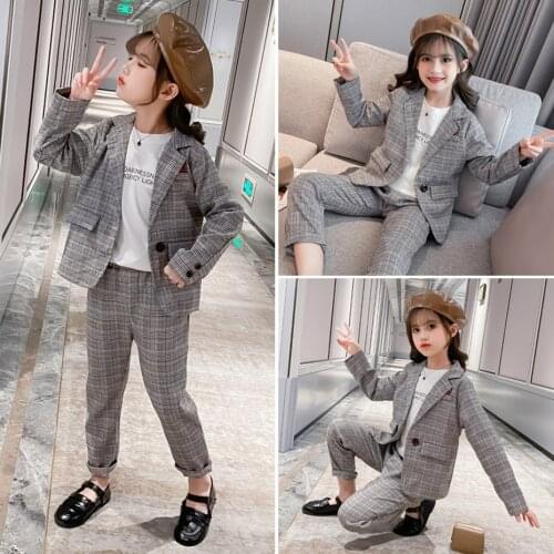 Clothes For Girls Plaid Jacket + Pants Suit For Girls Spring Autumn Tracksuit Girl Casual Style Childrens Tracksuit