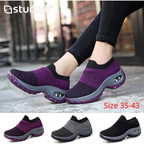 Size 43 Women Casual Shoes Fashion Cushioned Wedge Sneakers Walking Sports Shoes Mesh Platform Female Shoes Zapatillas De Mujer