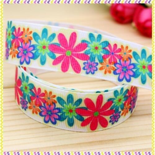 DHK 7/8'' 5yards flowers printed grosgrain ribbon headwear hair bow diy party decoration OEM Wholesale 22mm C636