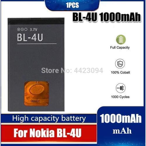 1pc 1000mAh BL-4U BL4U BL 4U Li-ion Phone Battery for Nokia 3120c 5250 206 515 5330 5530XM XpressMusic 5730 6212c