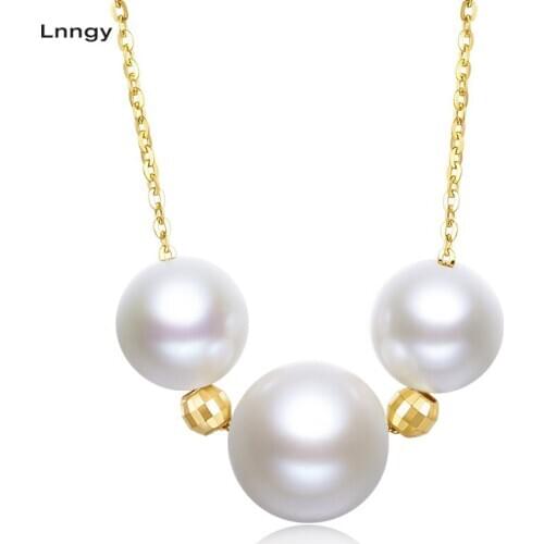 Lnngy 18K Yellow Gold Pendant Necklace Natural Freshwater Pearl Chain Necklace for Women Engagement Necklace Fine Jewelry Gifts