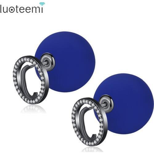 LUOTEEMI Gun Black Original Hollow Round Shape Inset Umbrella Stem Stud Earring For Women Charming Cubic Zircon Fashion Jewelry
