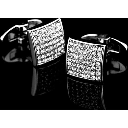 Metal Square Inlaid With White Rhinestone Crystal French Cufflinks Mens Shirt Cuff Nails Jewelry Clothing Accessories