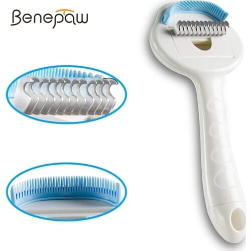 Benepaw Multifunctional Dog Comb Rake 2 In 1 Professional Safe Comfortable Grooming Pet Hair Brush For Easy Mats Tangle Removing