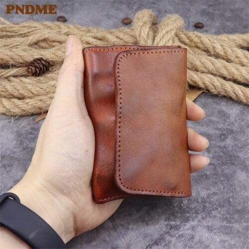 Fashion vintage genuine leather mini card holder wallet simple casual high quality natural real cowhide women storage coin purse