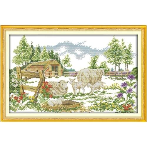 The Farm Landscape Counted Cross Stitch Patterns 14CT 11CT Printed Fabric Handmade Cross Stitch Kits Embroidery Needlework Sets