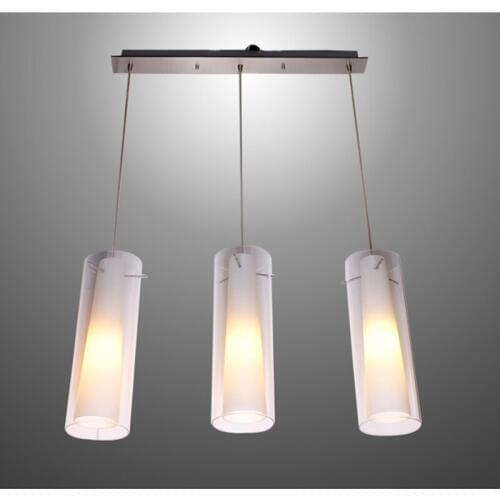 New Modern Glass Kitchen Bar Pendant Lamp 3 Lights E27 Fitting Rectangle Canopy Suspension Hanging Pendant Lighting PL39-3