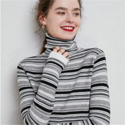 2020 Autumn And Winter New Womens Pullover Loose Striped Pil Collar Bottoming Shirt With Long-Sleeved Soft And Elastic Sweater