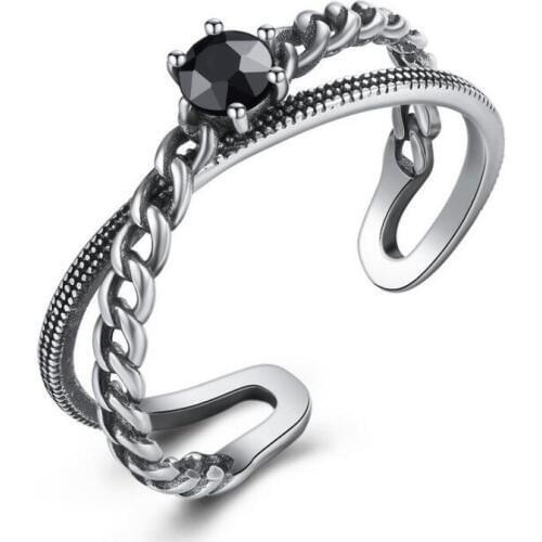 2019 Europe and America Vintage S925 Thai silver ring female black AAA zircon for Woman Fine jewelry