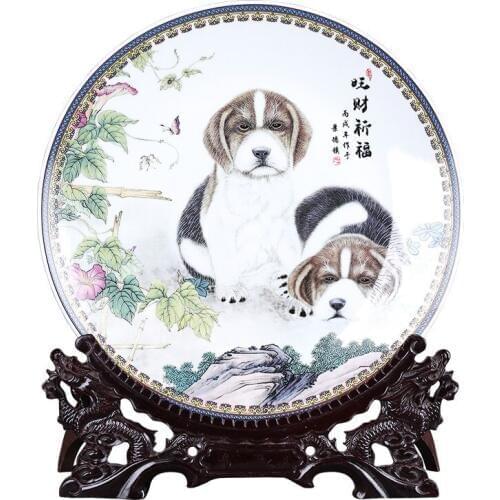 2018 New Year Dog Pray For Welth 12 inches Ceramic Decorative Plate Home Furnishing Articles For Best Friend Gifts