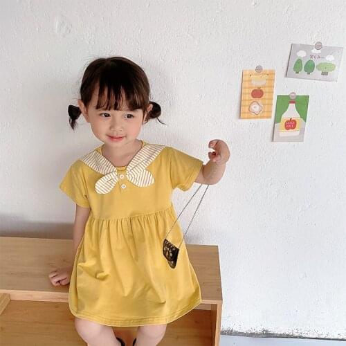 1-7T Toddler Kid Baby Girl Dress Elegant Summer Clothes Short Sleeve Bow Cute Sweet Party Club Dresses Infant Streetwear