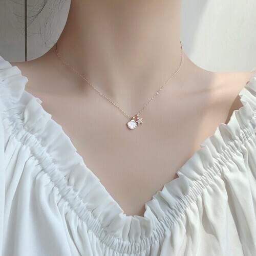 925 Sterling Silver Danity Zircon Starfish Shell Necklace Clavicle Chain Choker For Women Summer Jewelry Star Collar S-N671
