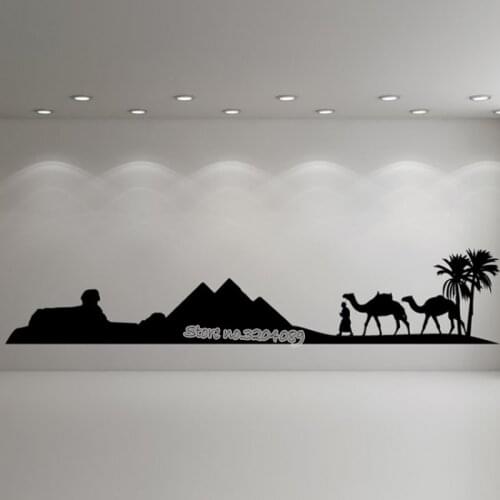 Pyramids Camels Egyptian Desert Scene Wall Sticker Animal Scenery Silhouette Wall Decal living room bedroom art Home Decor EA410