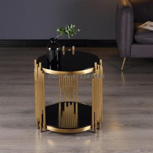 Light Luxury Stainless Steel Marble Sofa Edge Simple Modern Corner Bedroom Bedside Table Rock Plate Small Round Tea Table