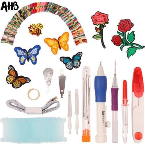 Embroidery Pen Knitting Sewing Tool Kit Punch Magic DIY Needle Set Threads Plastic+Steel Home Decoration DIY Sewing Tools