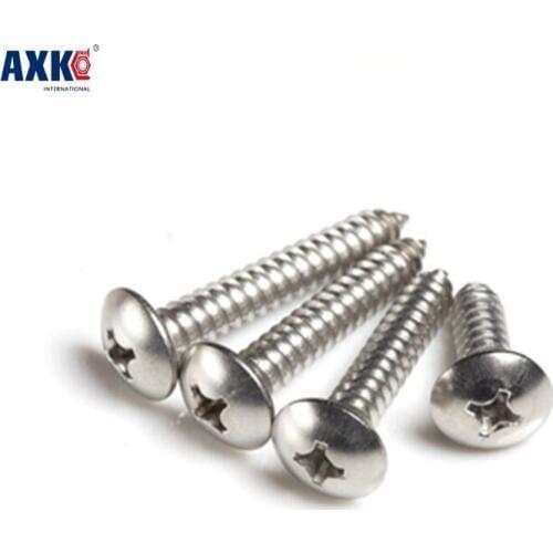 2021 Axk 100pcs M4*6/8/10/12/14/16/20/25/30 3mm Stainless Steel 304 Cross Recessed Phillips Round Pan Head Self Tapping Screw