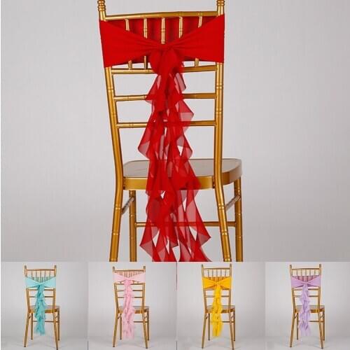 Chiffon Elastic Chair Ribbon Back Tie Bands Flounce Weeding Chair Sash Bow Wedding Party Ceremony Banquet Chairs Decoration