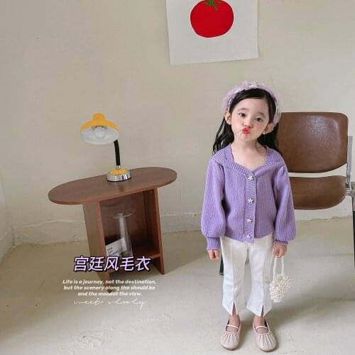 Girls' sweater 2021 autumn new childrens pearl sweater top baby sweater childrens wear baby cardigan kids winter clothes