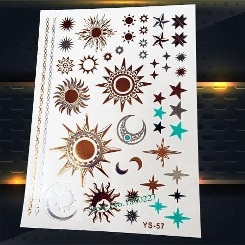 1PC Temp Metal Tattoo Stickers Gold Star Sun Silver Color Moon PYS-57 Star Galaxy Flash Waterproof Tattoo Paster Summer Style