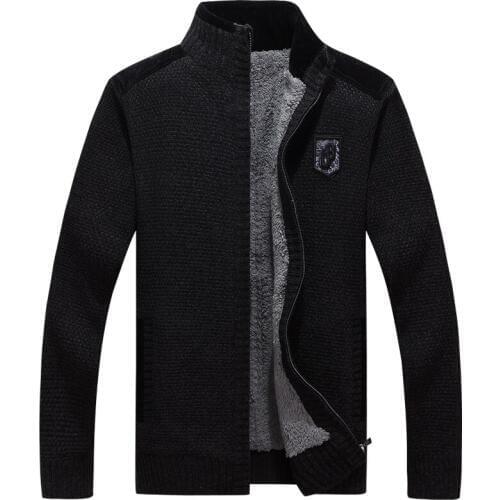High Quality Men Sweaters With Zippers Thick Fleece Warm Black Casual Winter Men Cardigan Wool 2020 Size XXXL