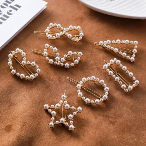 DoreenBeads Hollow Geometry Imitation Pearl Women/Girl Hair Clips Elegant Hairgrips Hair Styling Accessories Snapd Barrette 1 Pc