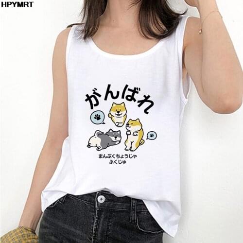 Kawaii Cat print Vest Ladies Oversize Casual Harajuku Japan Style Graphics Sleeveless Tee Women Sexy Summer Fashion Vest Female