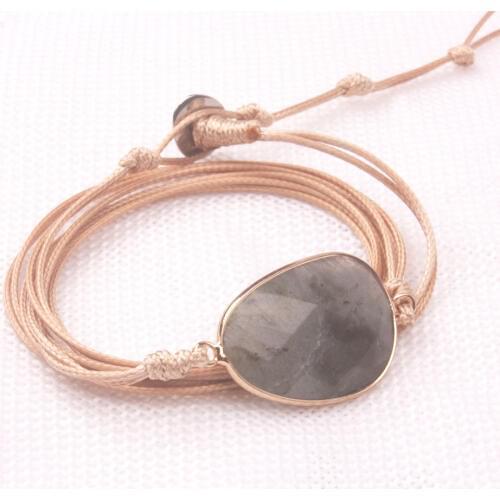 1pcs Natural Stones Labradorite Boho Long Bracelet Non-leather Wrap Bracelet For Women Unique Handmade Bracelets Dropship