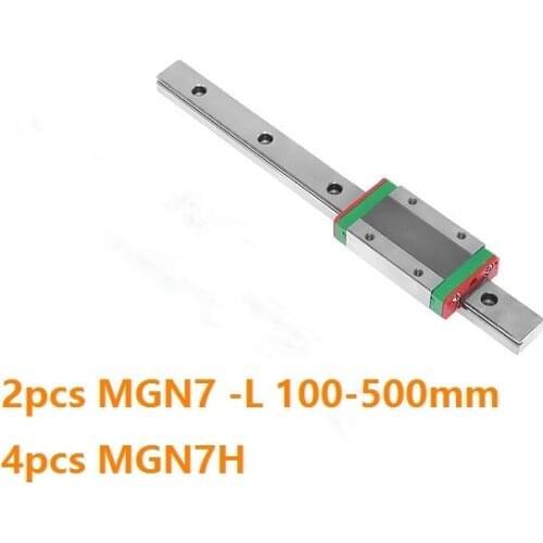 2pcs 100% Original HIWIN linear guide/rail MGN7 -L 100mm/200mm/300mm/400mm/500mm+4pcs MGN7H Mini blocks for CNC parts