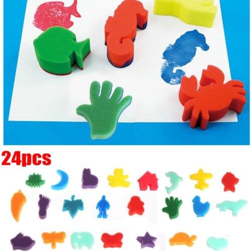 24Pcs/Set Childrens Kids Paint Animal Shaped Sponge Toys for Art Craft Painting JS22