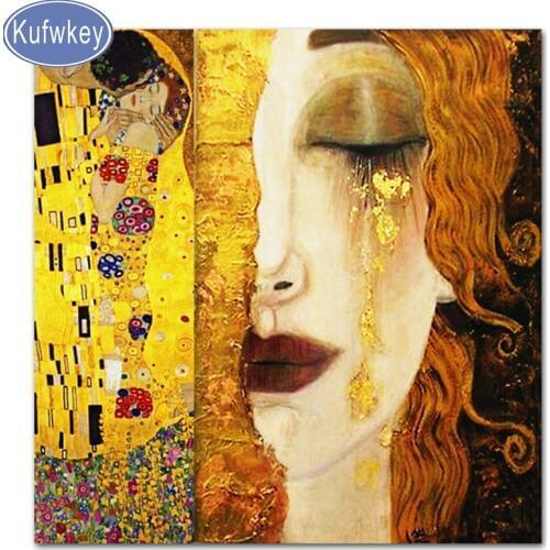 5d diy diamond painting golden tears and Kiss Gustav Klimt cross stitch mosaic picture diamond embroidery square/Round diamonds