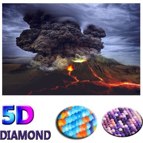 5D diy round Diamond Painting Volcano eruption Landscape Scenery Cross Stitch Diamond Embroidery kits Diamond Mosaic home Decor