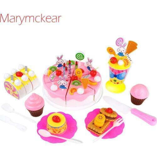 70 Pcs/Set Birthday Cake Kitchenware Play House Toy Colorful Fruit Cake Design Nontoxic Plastic Toy for Above 3 Years Old