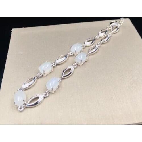 925 Silver Sterling Chain Inlay HeTian Jade Beads Lucky Bracelet Gift For Women Fine Jewelry