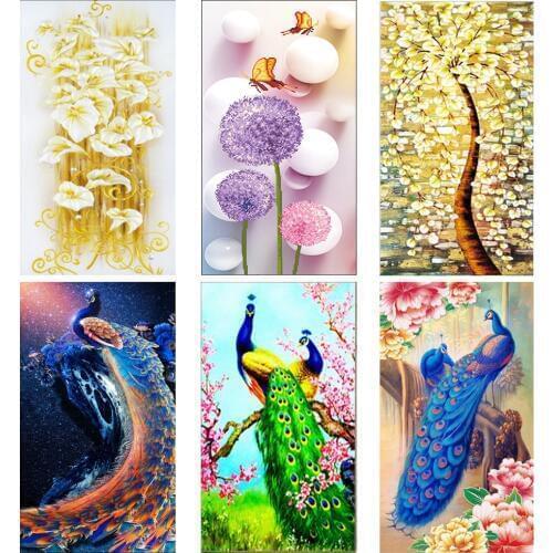 Diy 5D round diamond painting porch peacock lily flower stick diamond cross stitch embroidery set diamond ornament mosaic gift