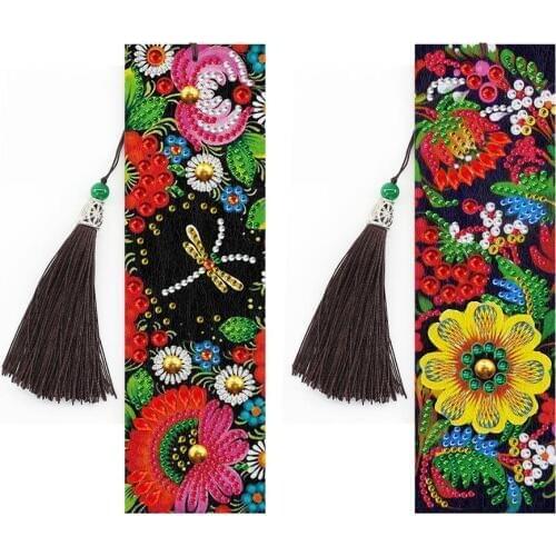 2Pcs Flower Animal Pattern 5D Diamond Painting Bookmark DIY Diamond Mosaic Cross Stitch Special Shaped For Child Birthday Gift