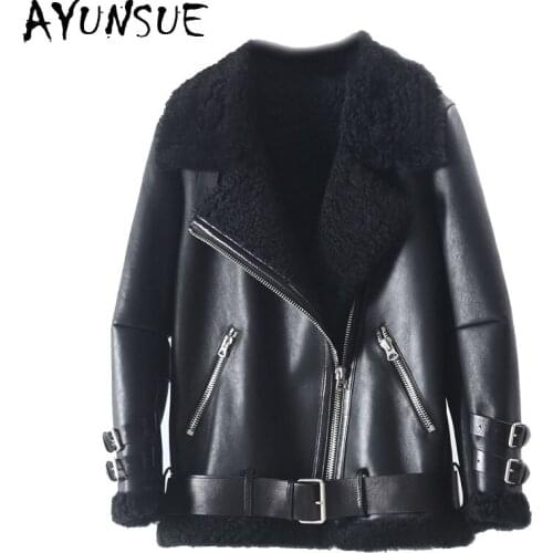AYUNSUE Natural Fur Coat Female 2020 Real Sheepskin Leather Jacket Women Coats Motorcycle Winter Clothes Short Abrigo Mujer 1423